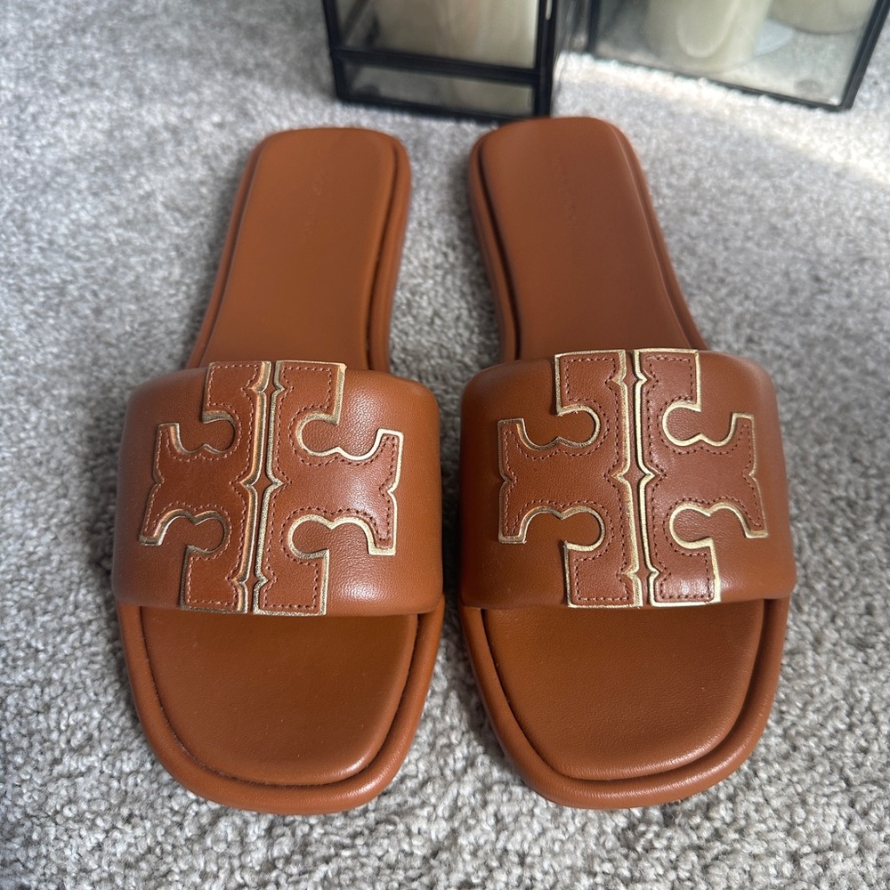 Brown Slide Sandals with Logo Design